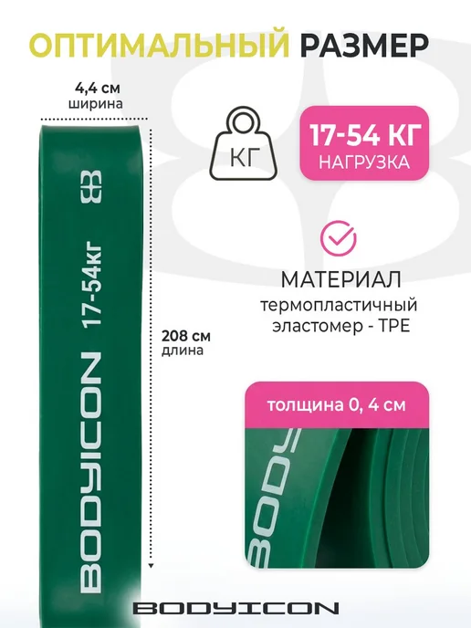 BODY ICON Резинка для фитнеса и подтягивания 17-54 кг, 54 кг, фото 2