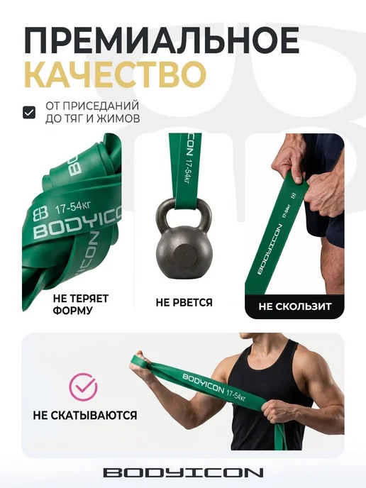 BODY ICON Резинка для фитнеса и подтягивания 17-54 кг, 54 кг, фото 3