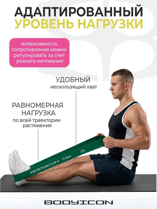 BODY ICON Резинка для фитнеса и подтягивания 17-54 кг, 54 кг, фото 6