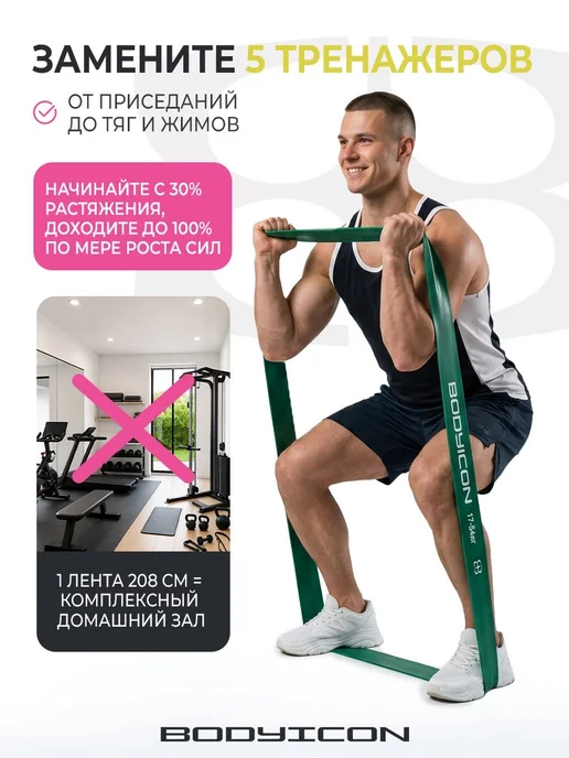 BODY ICON Резинка для фитнеса и подтягивания 17-54 кг, 54 кг, фото 7