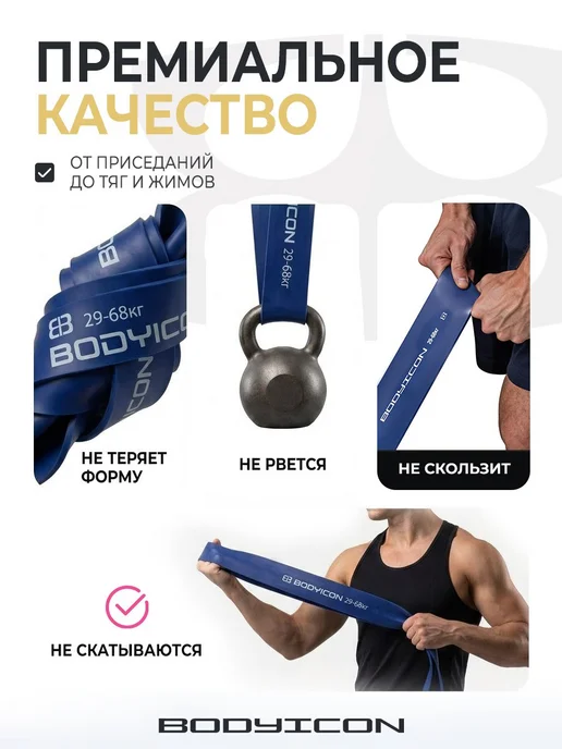 BODY ICON Резинка для фитнеса и подтягивания 29-68 кг, 68 кг, фото 3