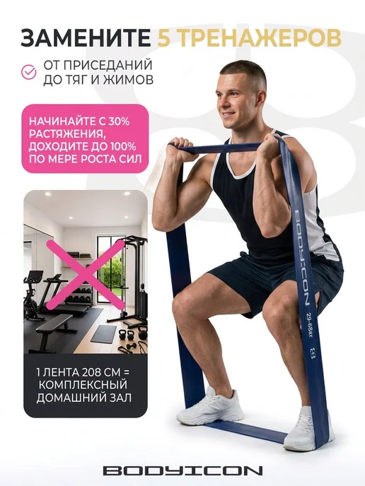 BODY ICON Резинка для фитнеса и подтягивания 29-68 кг, 68 кг, фото 7