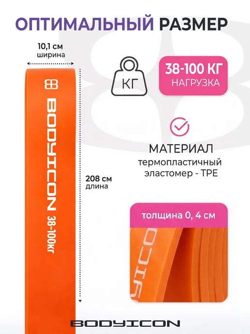 BODY ICON Резинка для фитнеса и подтягивания 38-100 кг, 100 кг, фото 2