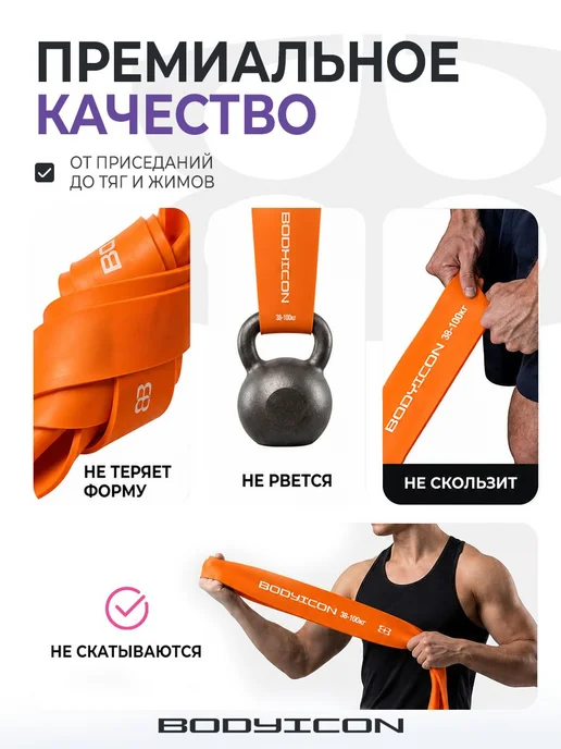 BODY ICON Резинка для фитнеса и подтягивания 38-100 кг, 100 кг, фото 3