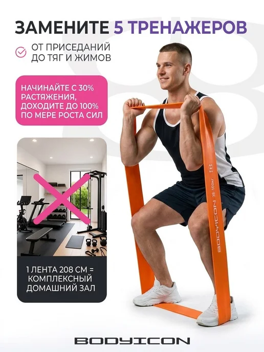 BODY ICON Резинка для фитнеса и подтягивания 38-100 кг, 100 кг, фото 7