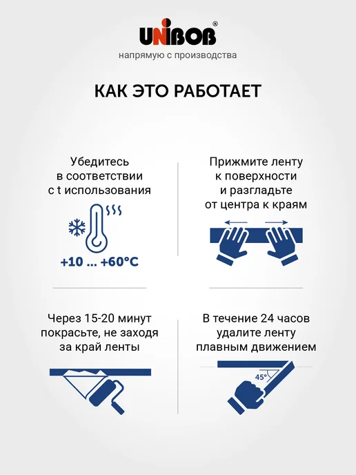 UNIBOB Малярная клейкая лента 48мм х 40м 1 шт, 135мкм, 40 м, 1 шт, фото 4
