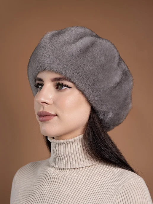 Много Меха Берет из экомеха, серый