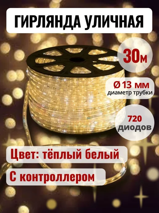 BizTone Гирлянда уличная дюралайт теплый белый 30 метров, 30 м