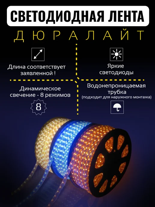 BizTone Гирлянда уличная дюралайт теплый белый 30 метров, 30 м, фото 2