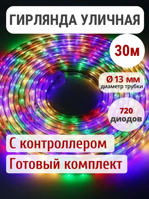 BizTone Гирлянда уличная дюралайт разноцветная 30 метров, 30 м