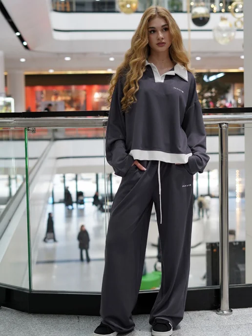 Sonechkashop Костюм для подростка оверсайз спортивный школьный, серый, фото 8