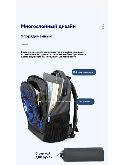 Футбольный школьный портфель, вариант, фото 13