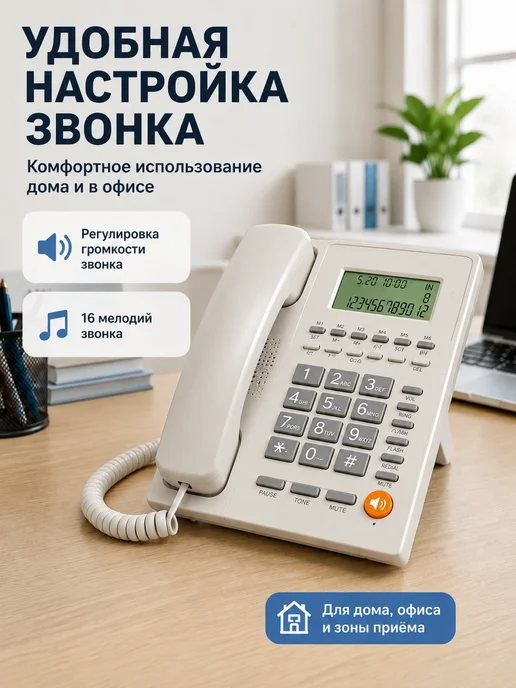 Телефон проводной домашний Белый, белый, фото 4
