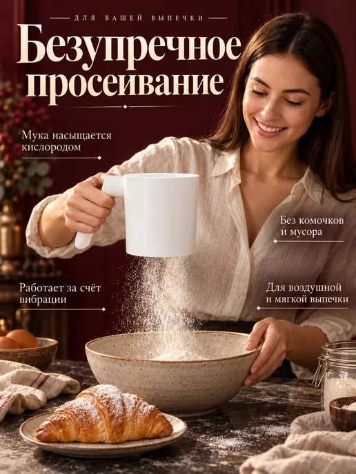 Кружка сито для просеивания муки автоматическая, белый, фото 2