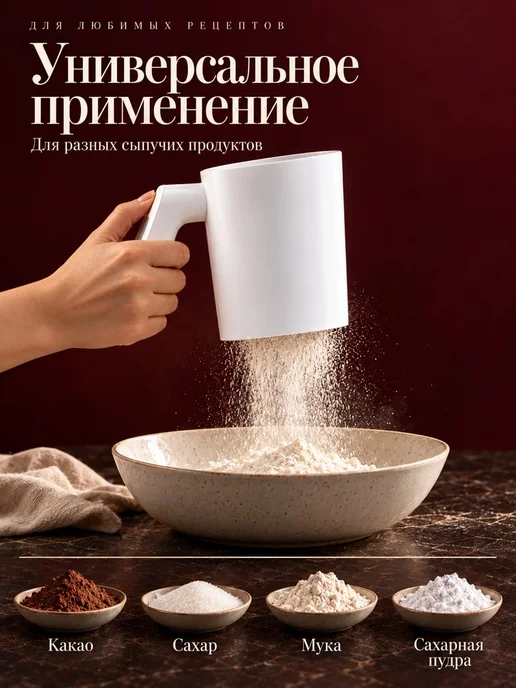 Кружка сито для просеивания муки автоматическая, белый, фото 4