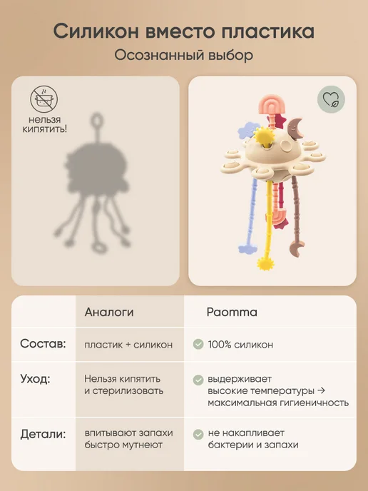 paomma Прорезыватель для зубов детский, погремушка, Солнце, синий, фото 3