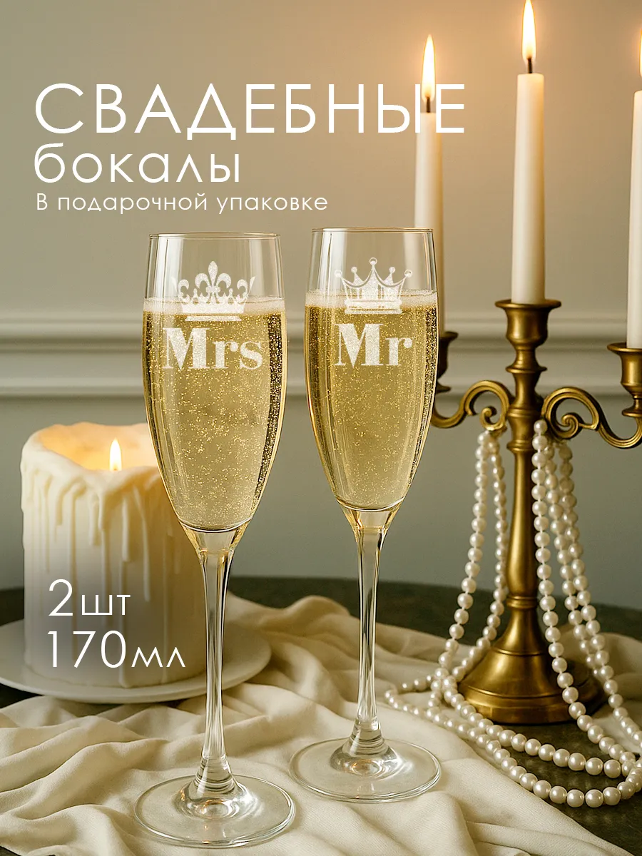 Свадебные бокалы для шампанского, фужеры для молодоженов