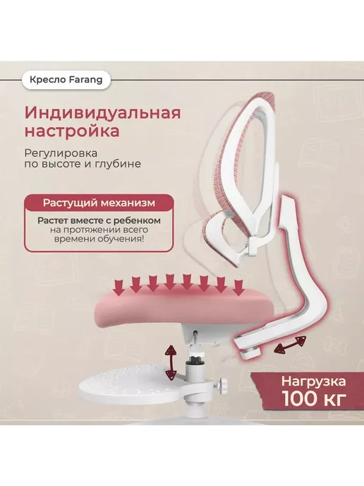 Anatomica Кресло детское для школьника растущее Farang для девочки, розовый, фото 2