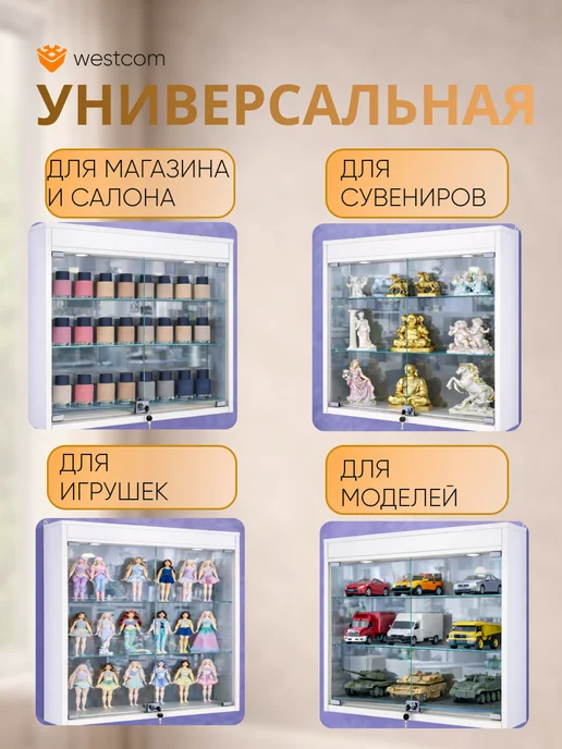 WESTCOM.RU Витрина настенная №1-4А с зеркалом и подсветкой, Дуб_Сонома, серый, фото 3