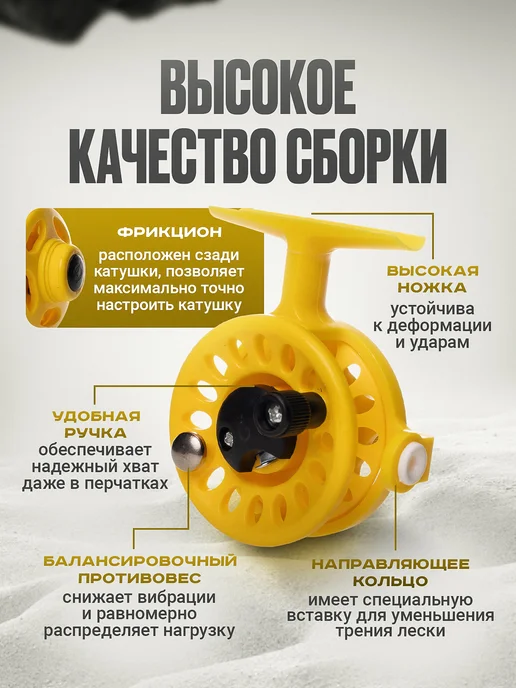 Рыбалка Life Катушка для удочки 105А под правую руку, желтый, фото 3