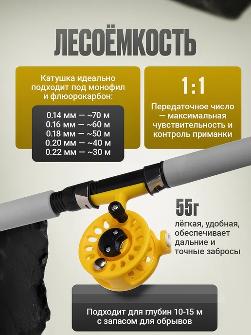 Рыбалка Life Катушка для удочки 105А под правую руку, желтый, фото 4