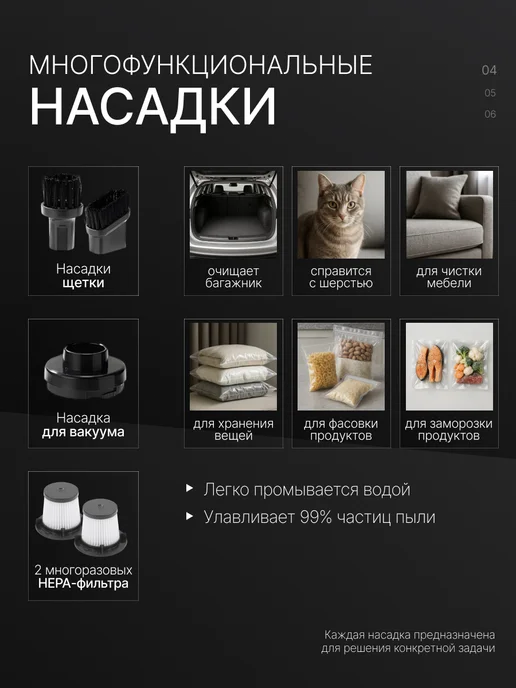 DEEV.Home Пылесос для автомобиля беспроводной 4 в1, черный, фото 5