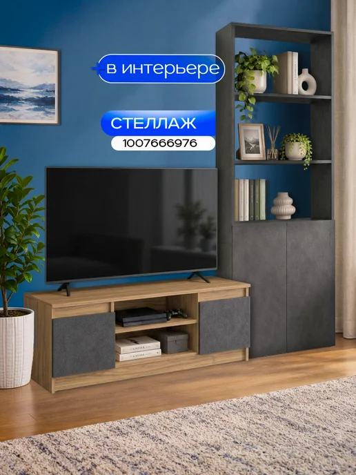 Мебельград Тумба под телевизор с 2 ящиками Эко, серый, фото 7