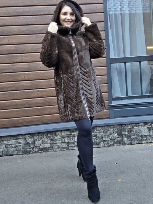 Olga Lenina Дубленка двусторонняя под норку, коричневый, фото 4