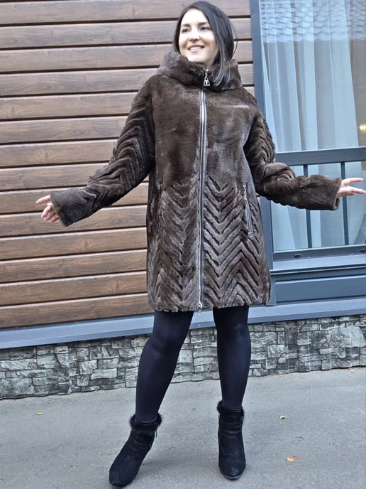 Olga Lenina Дубленка двусторонняя под норку, коричневый, фото 5