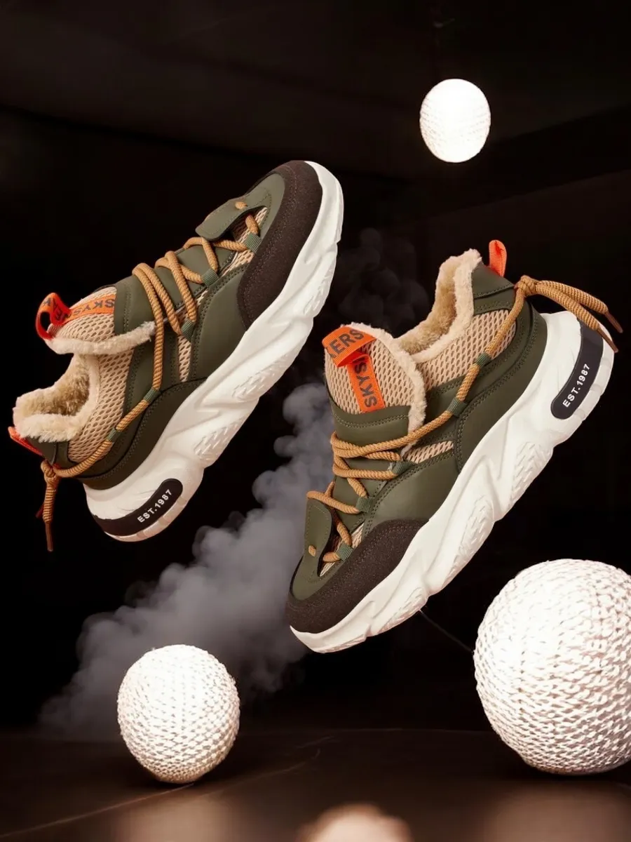 кроссовки зимние теплые на меху SkySneakers. Цвет бежевый, хаки.