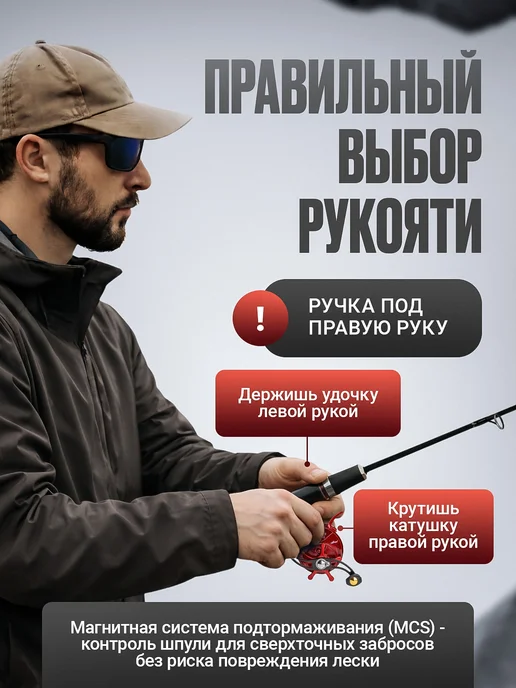 Рыбалка Life Катушка для удочки FCK60R под правую руку, черный, фото 5