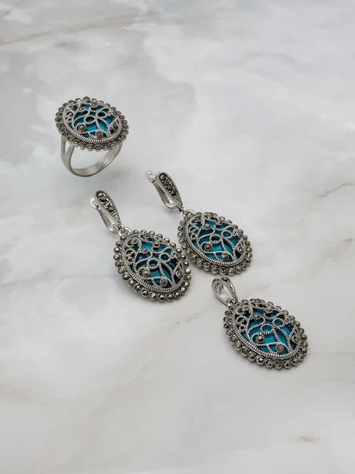 Solita Комплект серьги с подвеской и кольцом, голубой, фото 2
