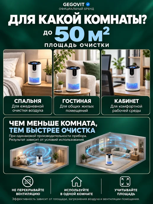 GEGOVIT Очиститель и ароматизатор воздуха для дома от пыли, белый, фото 3