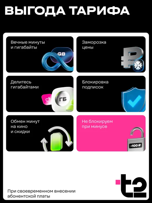 t2 Сим карта Т2 Тариф MLBB Брянск, вариант, фото 2