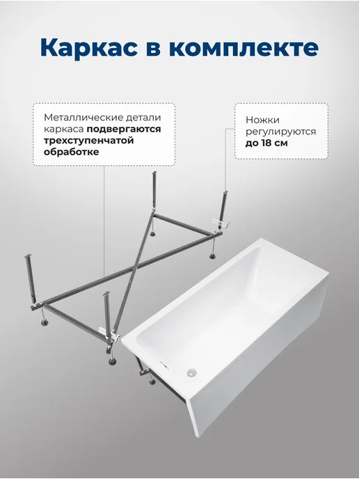 Aquanet Ванна акриловая 150x70 Акванет Аргента Ванна, каркас, 150x70, фото 7