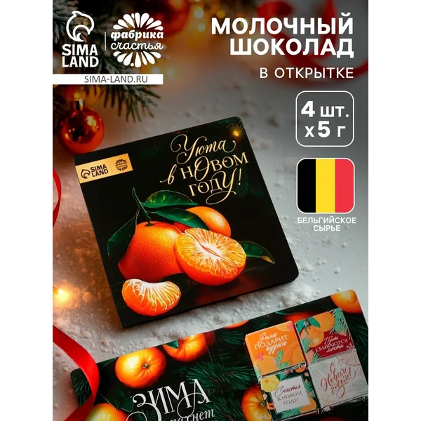 Шоколад в новогодней открытке «Мандарины», 5 г х 4 шт.