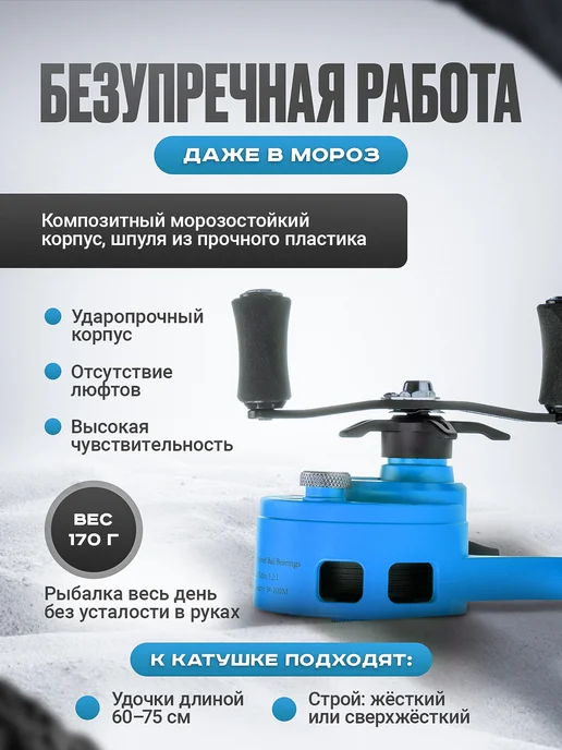 Рыбалка Life Катушка для удочки BD60R ORANGE под правую руку, синий, фото 2