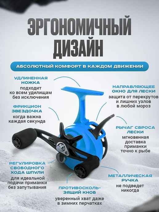 Рыбалка Life Катушка для удочки BD60R ORANGE под правую руку, синий, фото 3