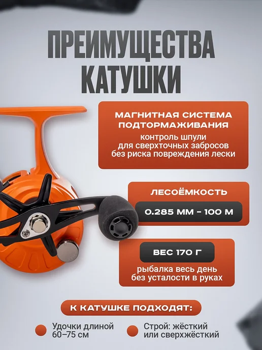 Рыбалка Life Катушка для удочки BD60L GREEN под левую руку, оранжевый, фото 7
