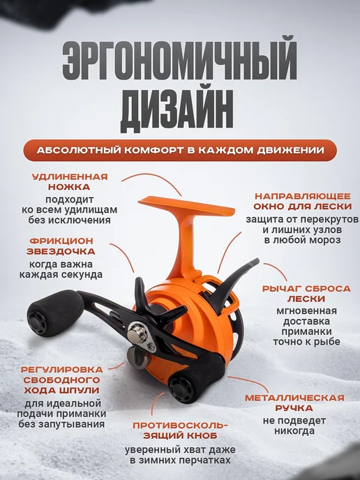 Рыбалка Life Катушка для удочки BD60R ORANGE под правую руку, оранжевый, фото 3