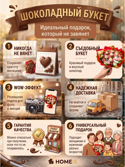 HOMEIS Съедобный букет из 37 шоколадных роз, вариант, фото 7