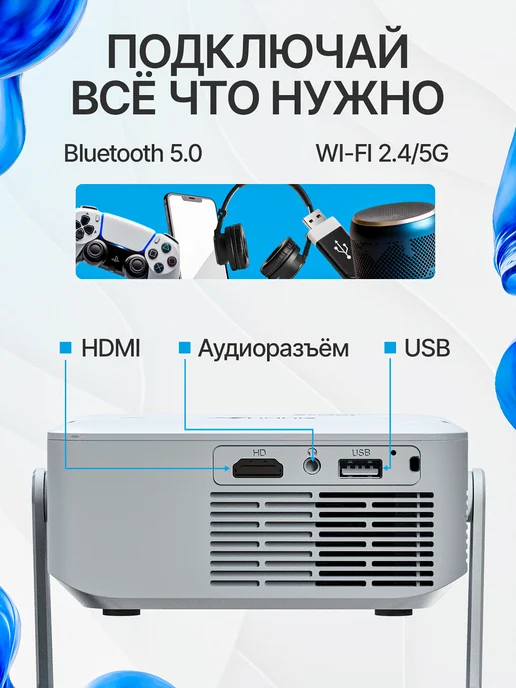 Проектор для фильмов на стену домашний кинотеатр, белый, фото 5