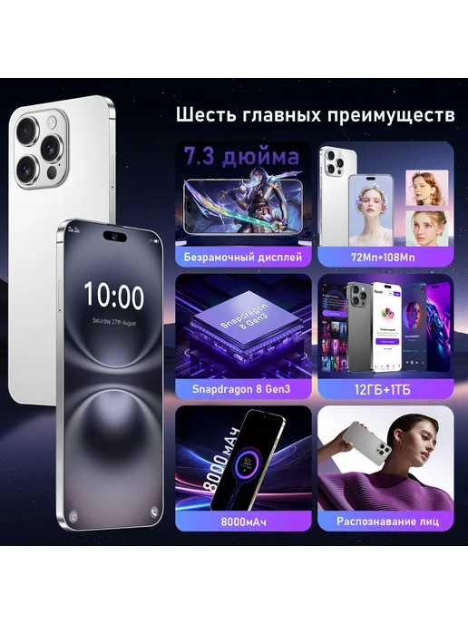 Смартфон Pro Max I16 Promax 12 ГБ, золотой, фото 7