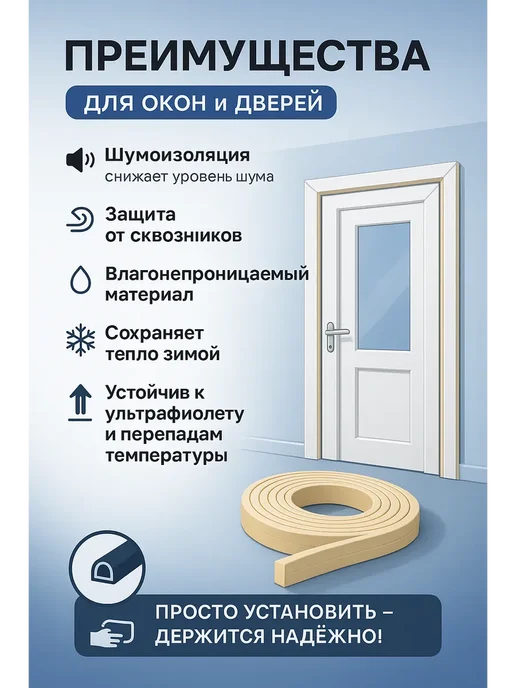 Q Утеплители самоклеящийся для окон и дверей термолента, бежевый, фото 2