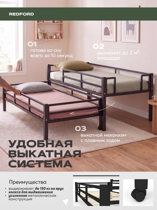 Сад_Дом Кровать выдвижная двухъярусная двухместная, вариант, фото 3