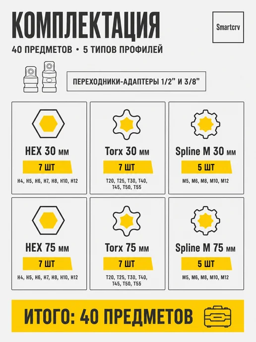 Smartcrv Набор бит для шуруповерта 40 насадок, красный, фото 2