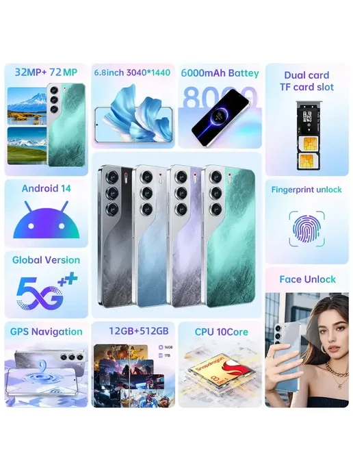 Смартфон TECHAURA Camno 40 Pro 512 ГБ, синий, фото 3