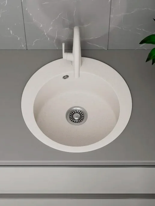 BAUEDGE Мойка для кухни BAU Dream Pro D 48, без выпуска, белый песок, белый, фото 6