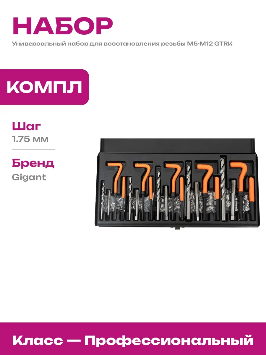Набор для восстановления резьбы 131 предмет ремонтный М5-М12