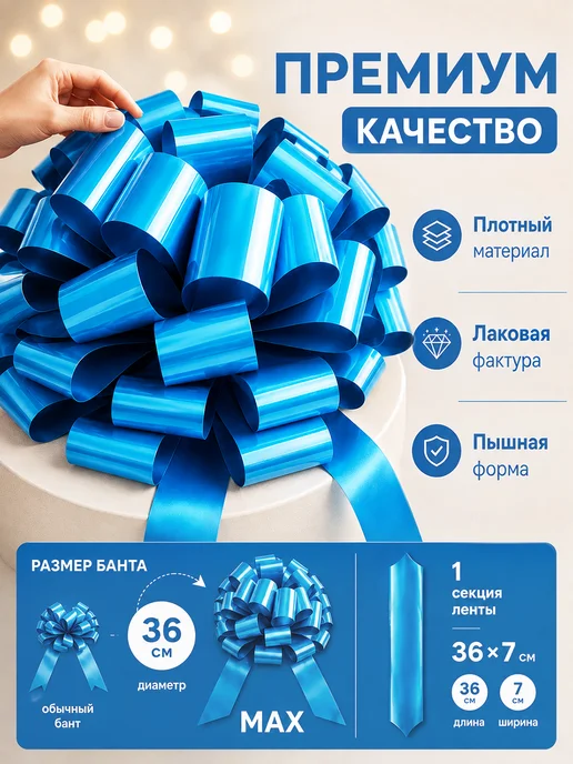23 шара Бант для подарка большой самосборный 36 см, голубой, фото 3